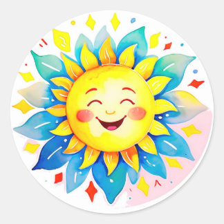 ☀️ Lächelnde Sonne Cartoon Glückliches Gesicht Nie Runder Aufkleber
