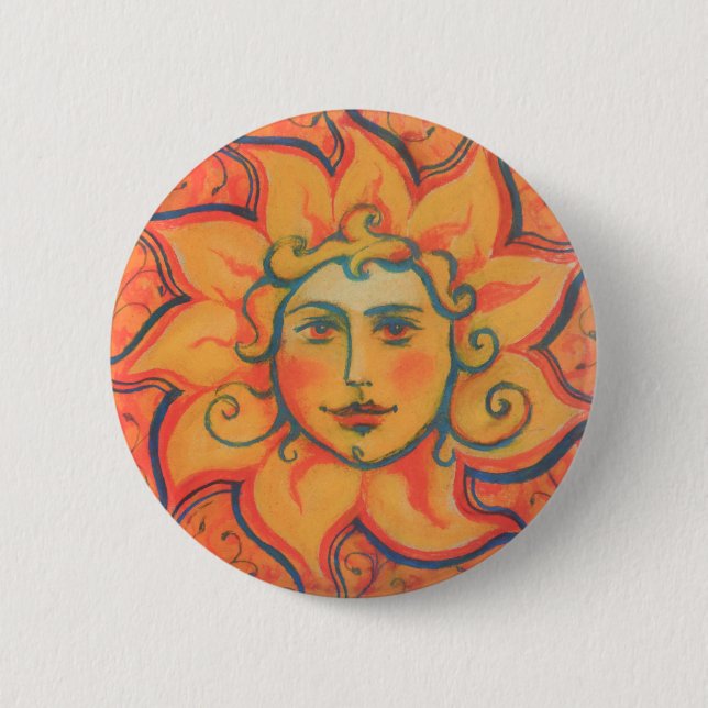Lächelnde Sonne, Fairytale Fantasy Art, orange gel Button (Vorderseite)