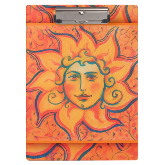 Lächelnde Sonne, Fairytale Fantasy Art, orange gel Klemmbrett (Vorderseite)