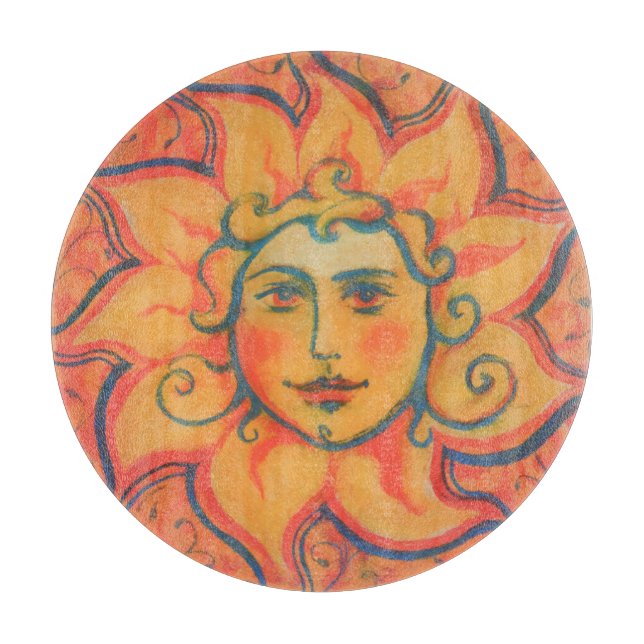 Lächelnde Sonne, Fairytale Fantasy Art, orange gel Schneidebrett (Vorderseite)