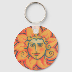 Lächelnde Sonne, Märchen-Fantasie-Kunst, Orange Ge Schlüsselanhänger
