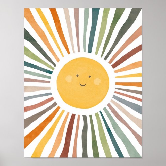 Lächelnde Sonne mit lebendigen Strahlen Poster (Vorne)