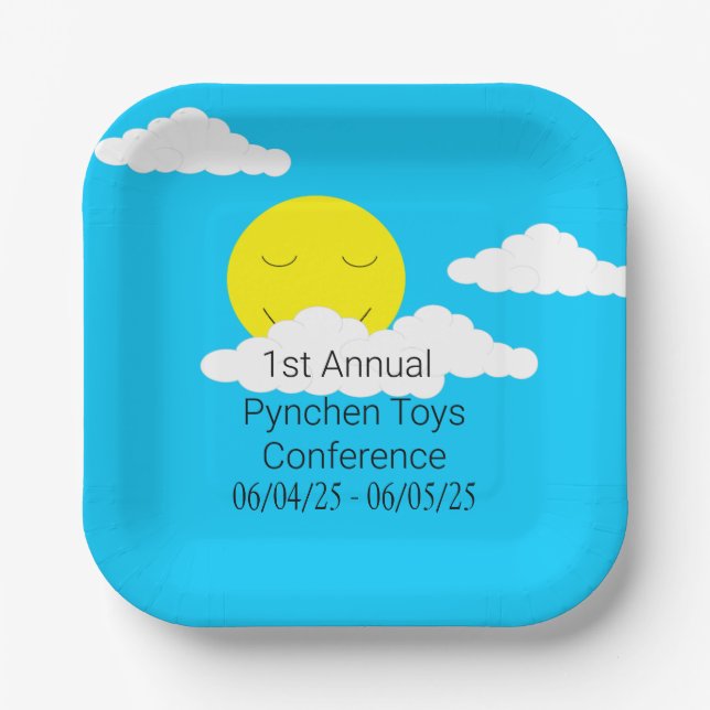 Lächelnde Sonne mit Popcorn Wolken Pappteller (Vorderseite)