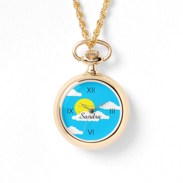 Lächelnde Sonne mit puffigen Wolken Armbanduhr (Vorderseite)
