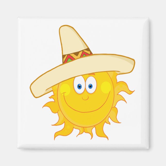 Lächelnde Sonne mit Sombrero Magnet (Vorne)