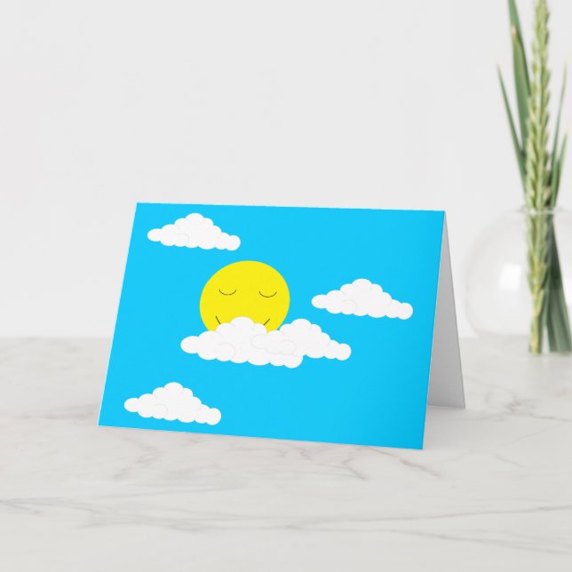 Lächelnde Sonne mit Wolken: Türkisblau Karte (Vorderseite)