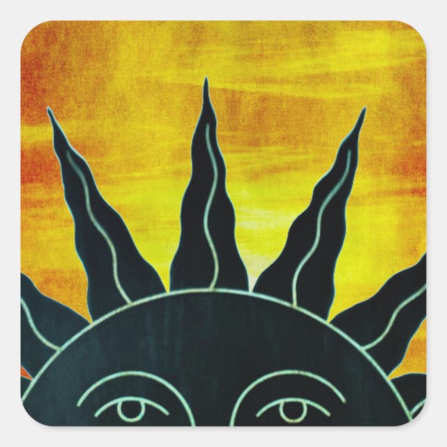 Lächelnde Sonne Quadratischer Aufkleber (Vorderseite)