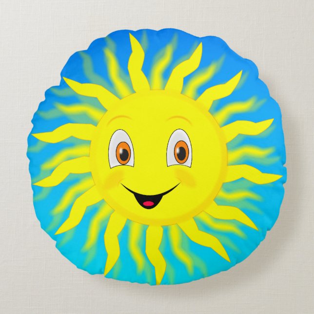 Lächelnde Sonne Rundes Kissen (Vorderseite)