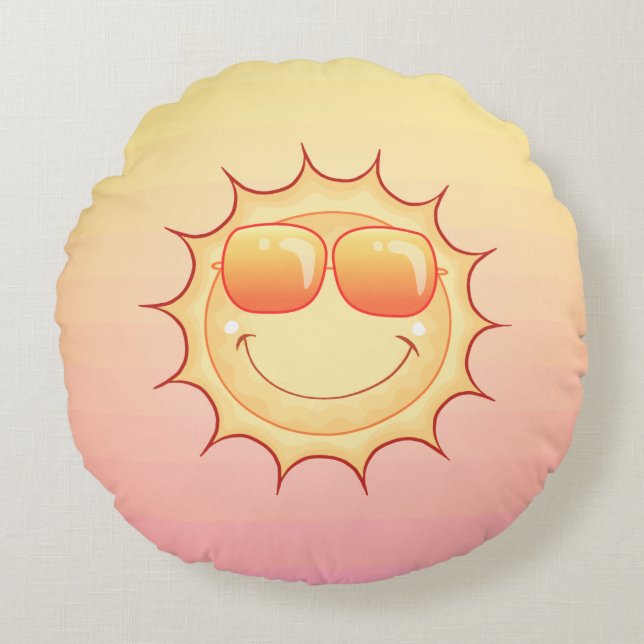 Lächelnde Sonne Rundes Kissen (Vorderseite)