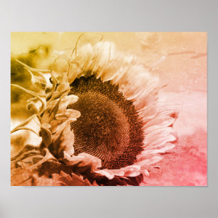 Lächelnde Sonnenblume schwarz und weiß gestört Poster