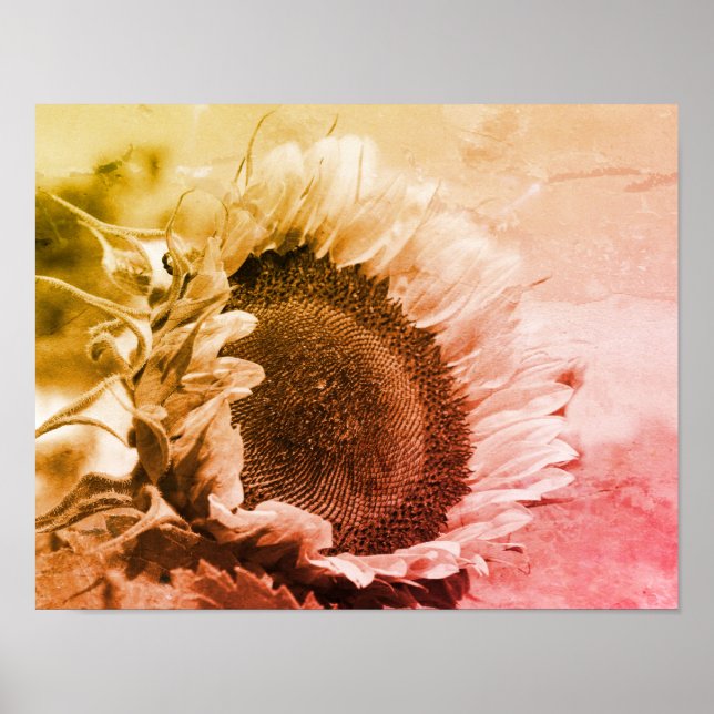 Lächelnde Sonnenblume schwarz und weiß gestört Poster (Vorne)