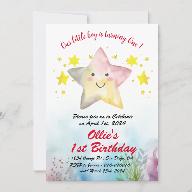 Lächelnde Starfish - Party 1./2./3. Geburtstag Einladung (Vorderseite)