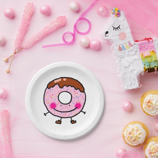 Lächelnde Streusel-Donut-Charakter-Kunst Pappteller (Party)