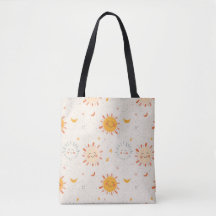 Lächelnde Sun & Moon Tote Tasche, Niedliche Ästhet