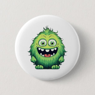 Lächelnde süße grüne Monster Cartoon Button