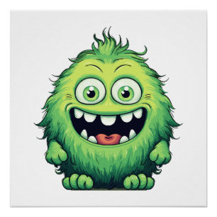 Lächelnde süße grüne Monster Cartoon Poster
