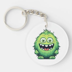 Lächelnde süße grüne Monster Cartoon Schlüsselanhänger