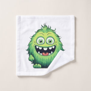 Lächelnde süße grüne Monster Cartoon Waschlappen