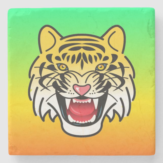 Lächelnde Tiger-Gesichtskunst-21876 Steinuntersetzer (Vorderseite)