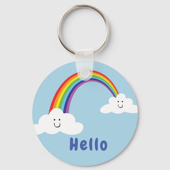 Lächelnde Wolken und Regenbogen Schlüsselanhänger (Vorderseite)