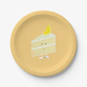 Lächelnde Zitronenkuchenscheibe Pappteller