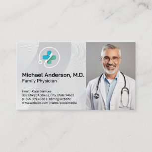 Lächelnder Arzt   Logo für Gesundheitsdienstleistu Visitenkarte