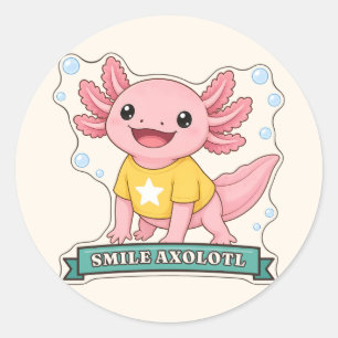 Lächelnder Axolotl Glücklicher Rosa Axolotl Wortsp Runder Aufkleber
