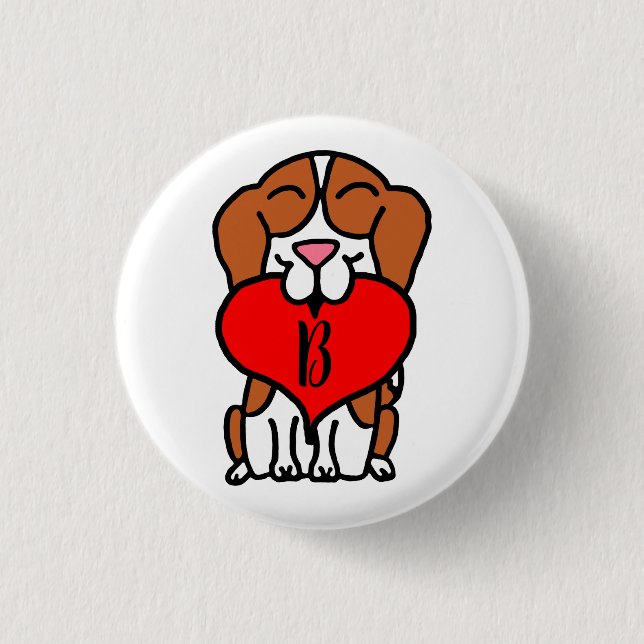 Lächelnder Beagle Herzmonogramm Button (Vorderseite)