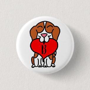 Lächelnder Beagle Herzmonogramm Button