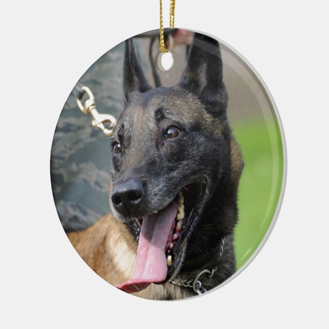 Lächelnder Belgier Malinois Hund Keramikornament (Links)