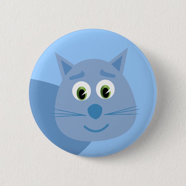 Lächelnder blauer Cartoonkatzenknopf/-Abzeichen Button (Vorderseite)