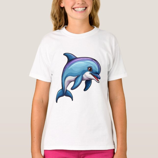Lächelnder Cartoon Dolphin T-Shirt (Vorderseite)