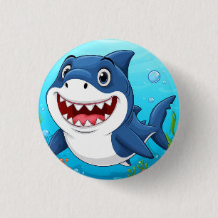 Lächelnder Cartoon-Hai, der unter Wasser schwimmt Button