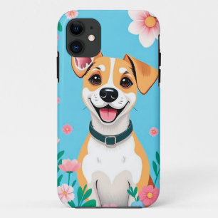 Lächelnder Cartoon-Hund umgeben von Blumen Case-Mate iPhone Hülle