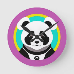 Lächelnder Cartoon-Panda-Bär in einem Kreis Runde Wanduhr