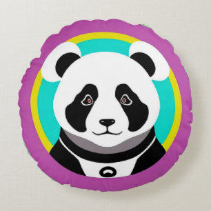 Lächelnder Cartoon-Panda-Bär in einem Kreis Rundes Kissen