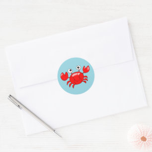 Lächelnder Cartoon Red Crab Illustration Runder Aufkleber