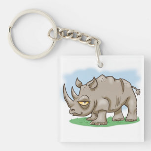 Lächelnder Cartoon Rhinoceros Schlüsselanhänger