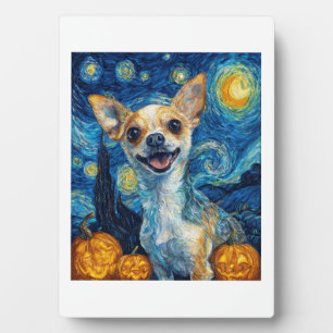 lächelnder Chihuahua-Hund Sternennacht von Van Gog Fotoplatte