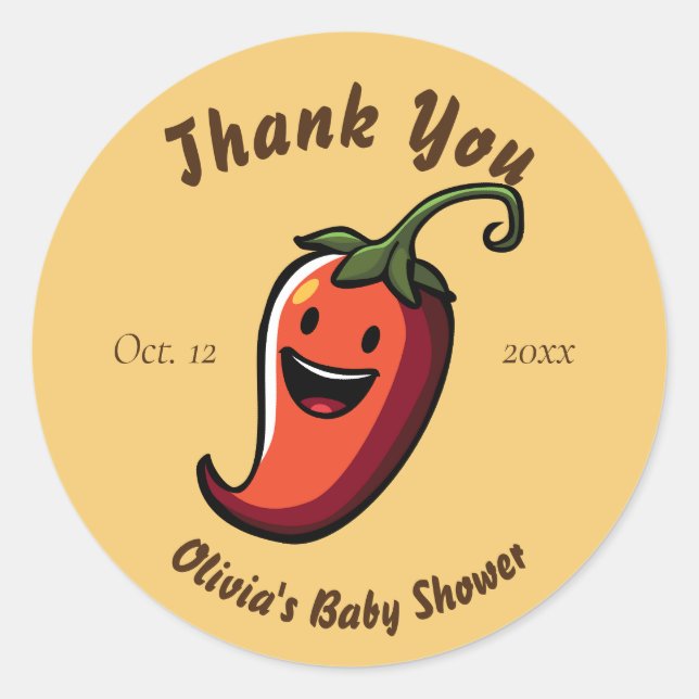 Lächelnder Chili Pepper Baby Dusche Vielen Dank Runder Aufkleber (Vorderseite)