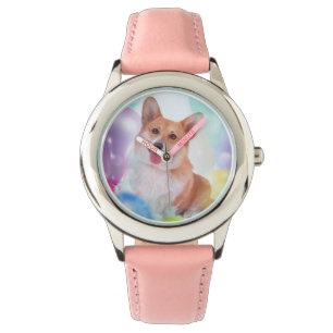 Lächelnder Corgi mit Ballonen Armbanduhr