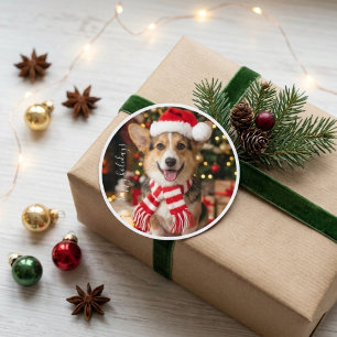 Lächelnder Corgi Süßer Weihnachtshund Runder Aufkleber