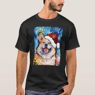 Lächelnder Corgi Weihnachtsmann Sternennacht Hund T-Shirt