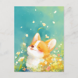 Lächelnder Corgi-Welpe auf einer sonnigen gelben B Postkarte