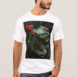 Lächelnder Crocodile Holding Rose Cartoon T - Shir T-Shirt