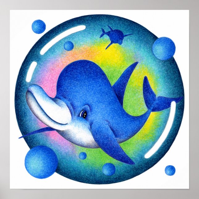 Lächelnder Delfin schwimmt. Poster (Vorne)