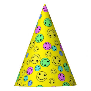 Lächelnder Emoji Faces II Gelber Party Hut Partyhütchen
