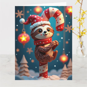 Lächelnder Faultier, das an einem Zuckerstangen-We Karte