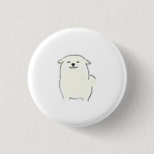 Lächelnder Fluffiger Weißer Hund Bleistift Button