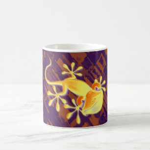 Lächelnder Gecko - violettes orange Muster Kaffeetasse